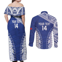 Toa Samoa Rugby Custom Couples Matching Off Shoulder Maxi Dress and Long Sleeve Button Shirt Go Champions Pacific Samoan Pattern LT14 - Polynesian Pride