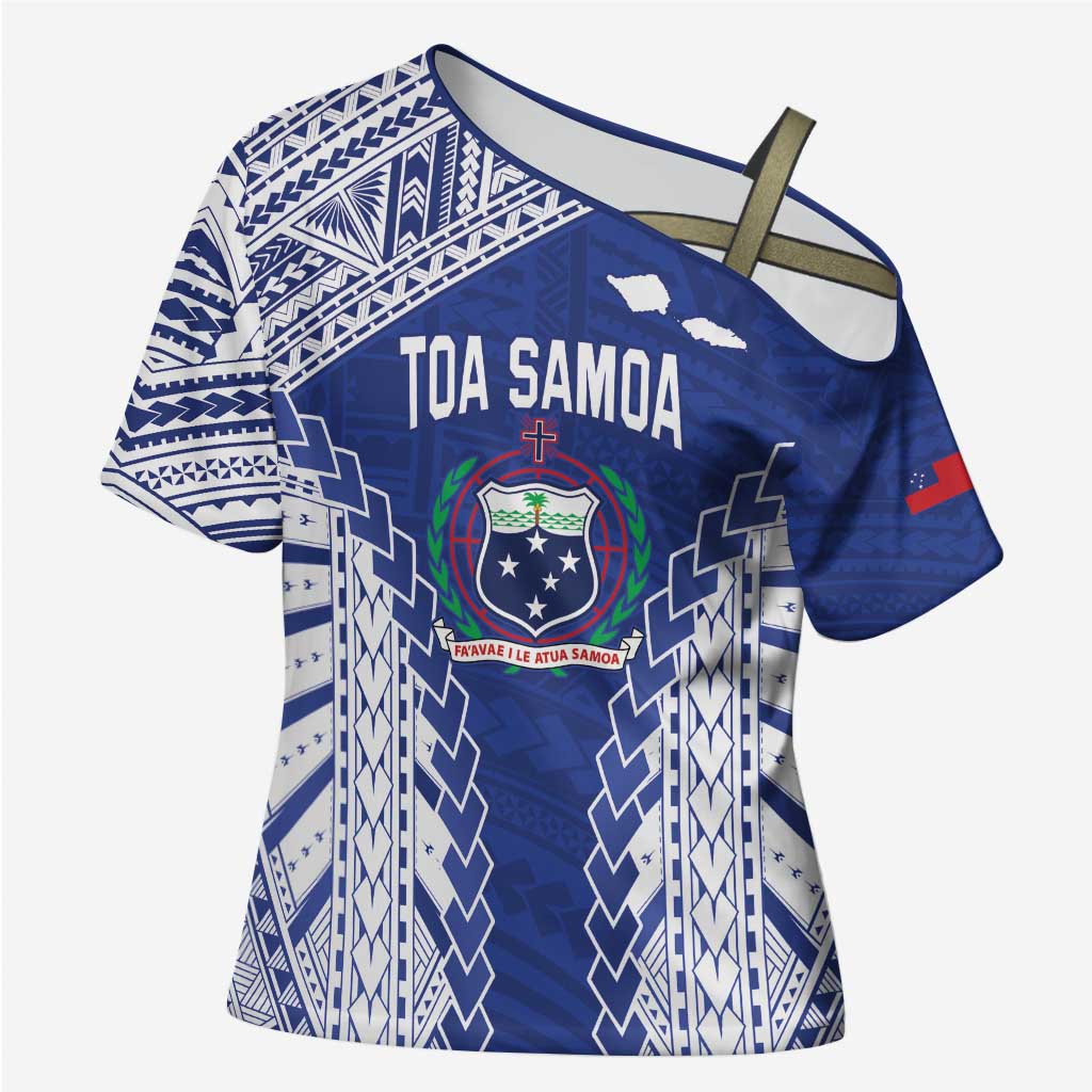 Toa Samoa Rugby Custom Cross Shoulder Shirt Go Champions Pacific Samoan Pattern LT14 Female Blue - Polynesian Pride