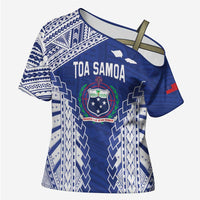 Toa Samoa Rugby Custom Cross Shoulder Shirt Go Champions Pacific Samoan Pattern LT14 Female Blue - Polynesian Pride