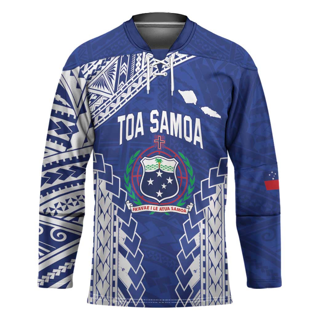 Toa Samoa Rugby Custom Hockey Jersey Go Champions Pacific Samoan Pattern LT14 Unisex Blue - Polynesian Pride