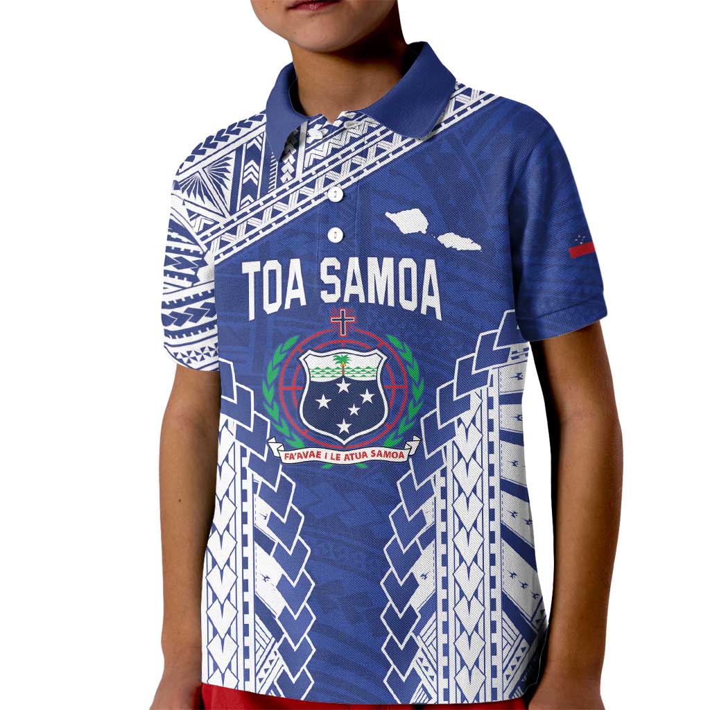 Toa Samoa Rugby Custom Kid Polo Shirt Go Champions Pacific Samoan Pattern LT14 Kid Blue - Polynesian Pride