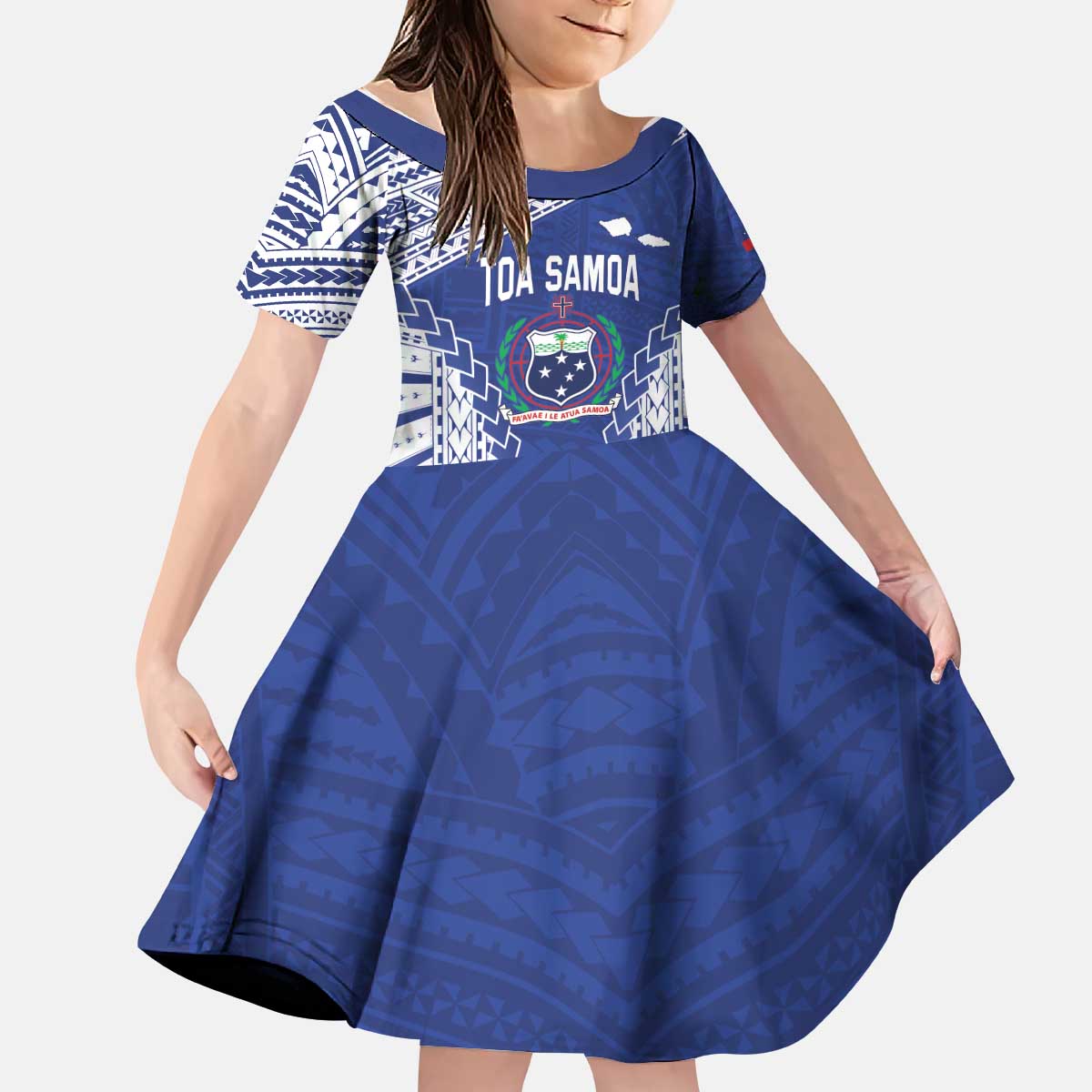 Toa Samoa Rugby Custom Kid Short Sleeve Dress Go Champions Pacific Samoan Pattern LT14 KID Blue - Polynesian Pride