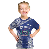 Toa Samoa Rugby Custom Kid T Shirt Go Champions Pacific Samoan Pattern LT14 Blue - Polynesian Pride