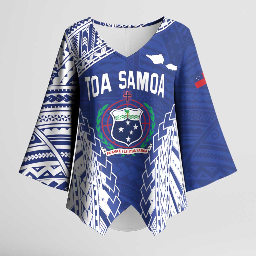 Toa Samoa Rugby Custom Kimono Sleeve Blouse Go Champions Pacific Samoan Pattern LT14 Female Blue - Polynesian Pride