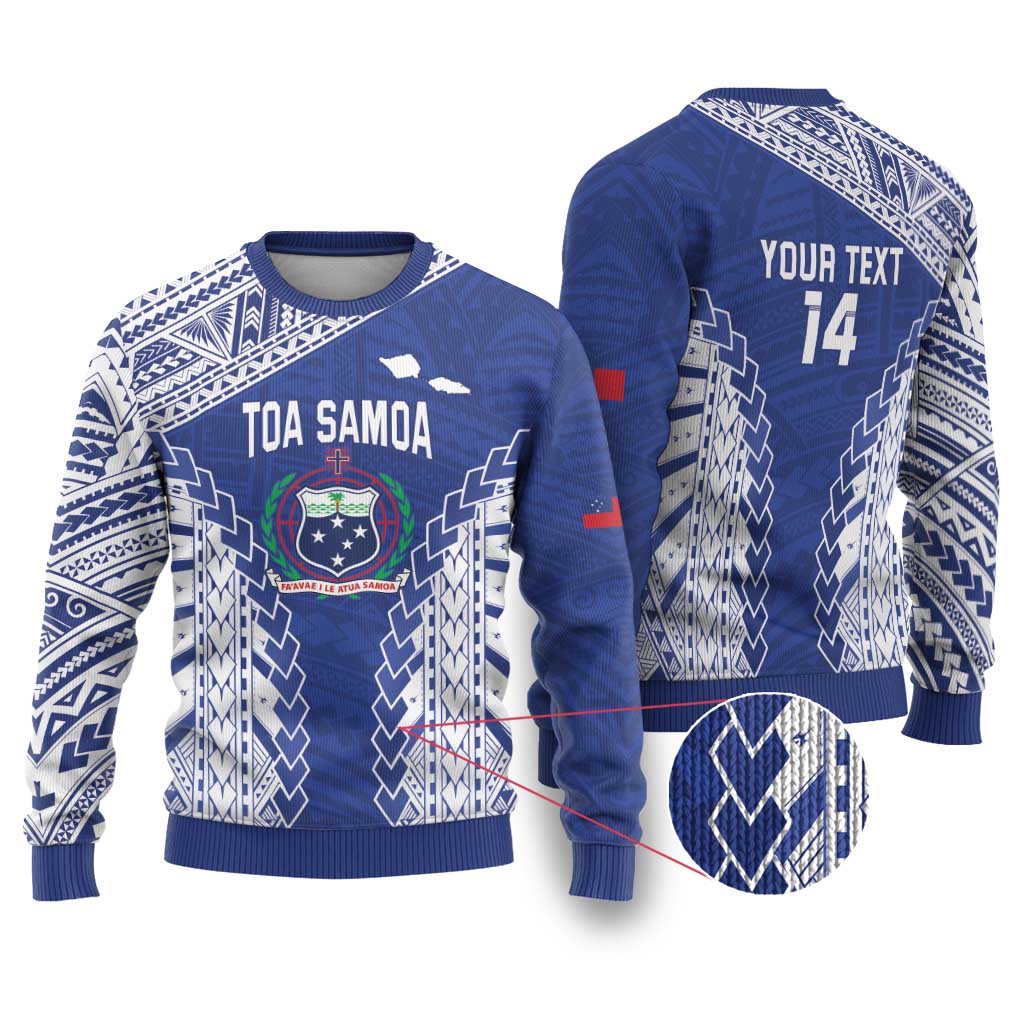 Toa Samoa Rugby Custom Ugly Christmas Sweater Go Champions Pacific Samoan Pattern LT14 Blue - Polynesian Pride