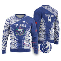 Toa Samoa Rugby Custom Ugly Christmas Sweater Go Champions Pacific Samoan Pattern LT14 Blue - Polynesian Pride