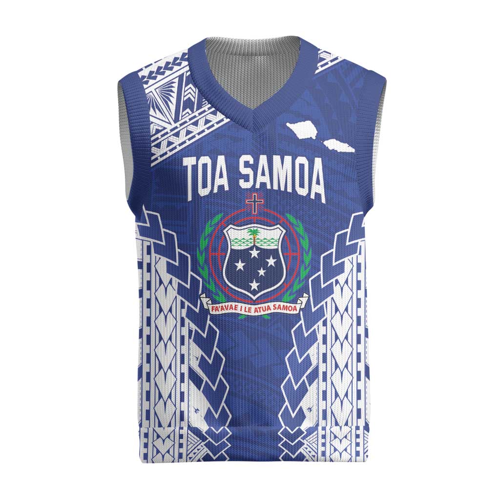 Toa Samoa Rugby Custom Christmas Knitted V-Neck Vest Go Champions Pacific Samoan Pattern LT14 Blue - Polynesian Pride