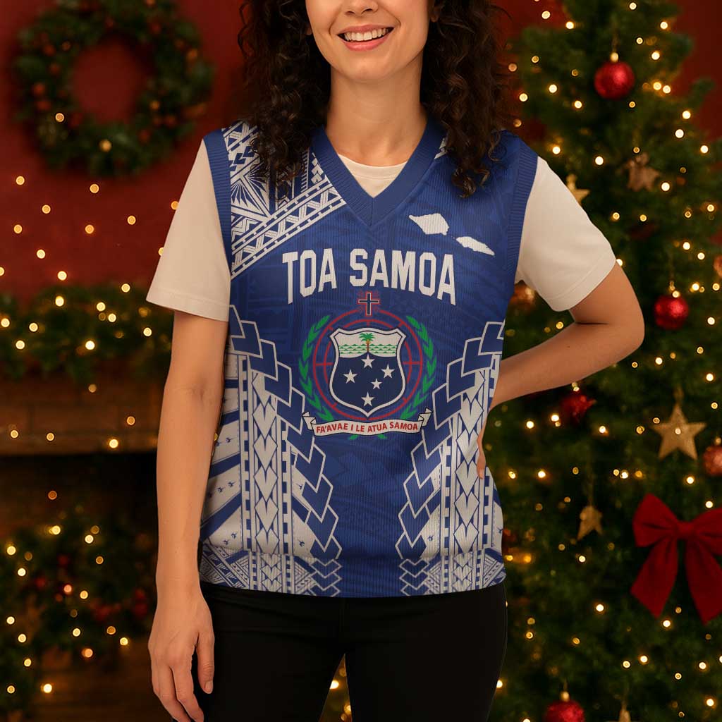 Toa Samoa Rugby Custom Christmas Knitted V-Neck Vest Go Champions Pacific Samoan Pattern LT14 - Polynesian Pride