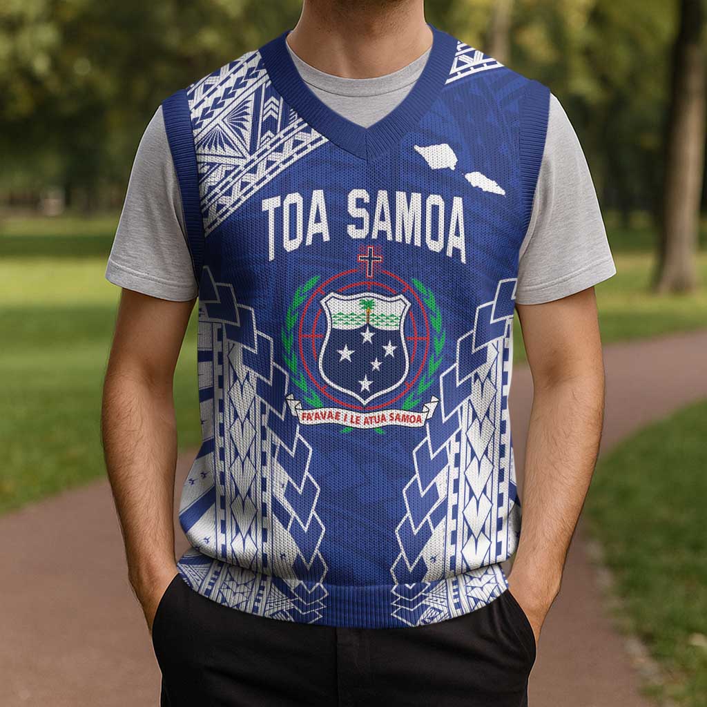 Toa Samoa Rugby Custom Christmas Knitted V-Neck Vest Go Champions Pacific Samoan Pattern LT14 - Polynesian Pride