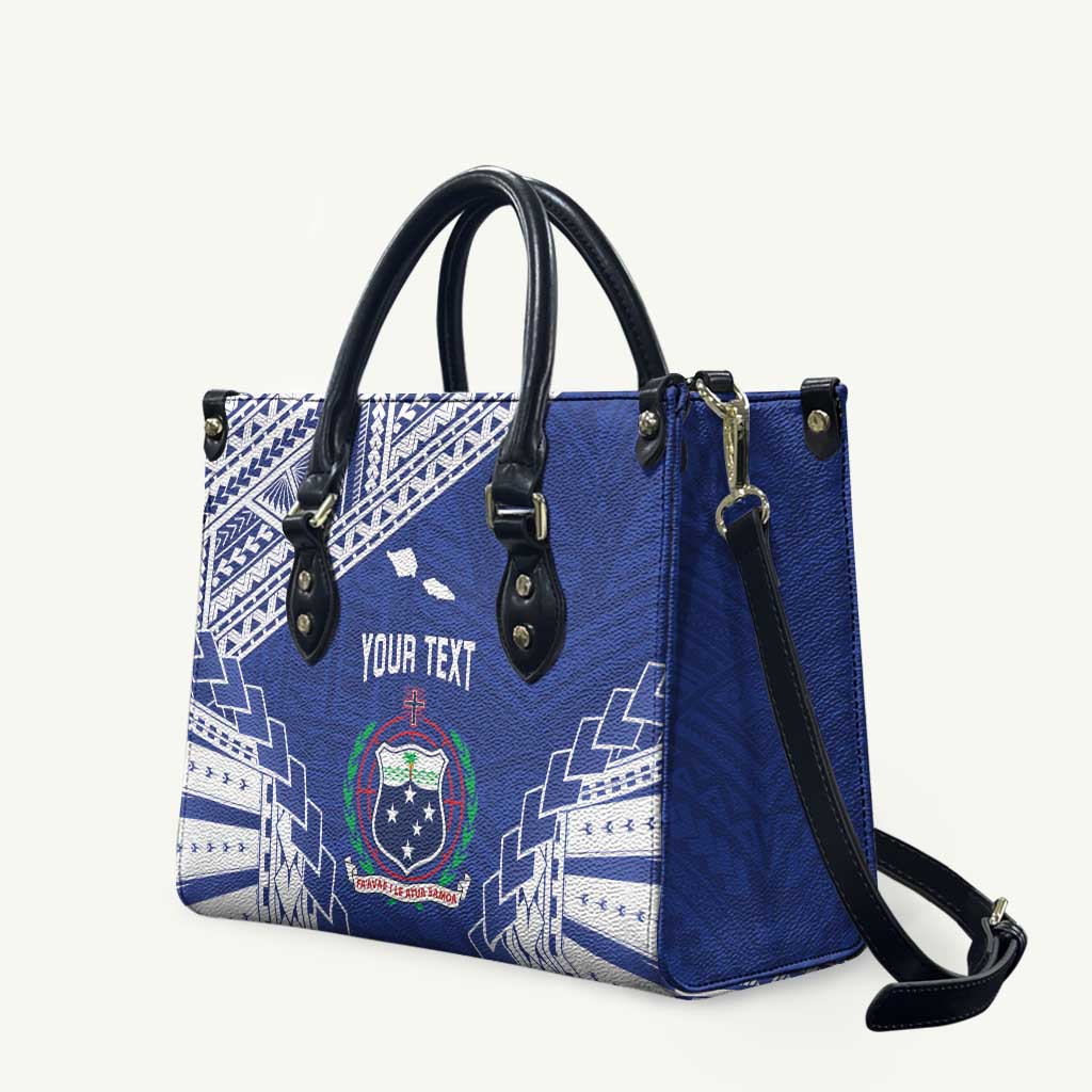 Toa Samoa Rugby Custom Leather Bag Go Champions Pacific Samoan Pattern LT14 Blue - Polynesian Pride