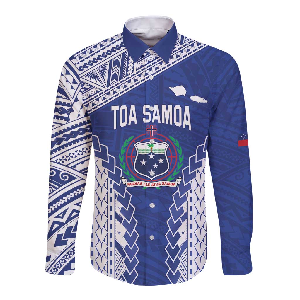 Toa Samoa Rugby Custom Long Sleeve Button Shirt Go Champions Pacific Samoan Pattern LT14 Unisex Blue - Polynesian Pride