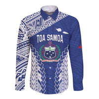 Toa Samoa Rugby Custom Long Sleeve Button Shirt Go Champions Pacific Samoan Pattern LT14 Unisex Blue - Polynesian Pride