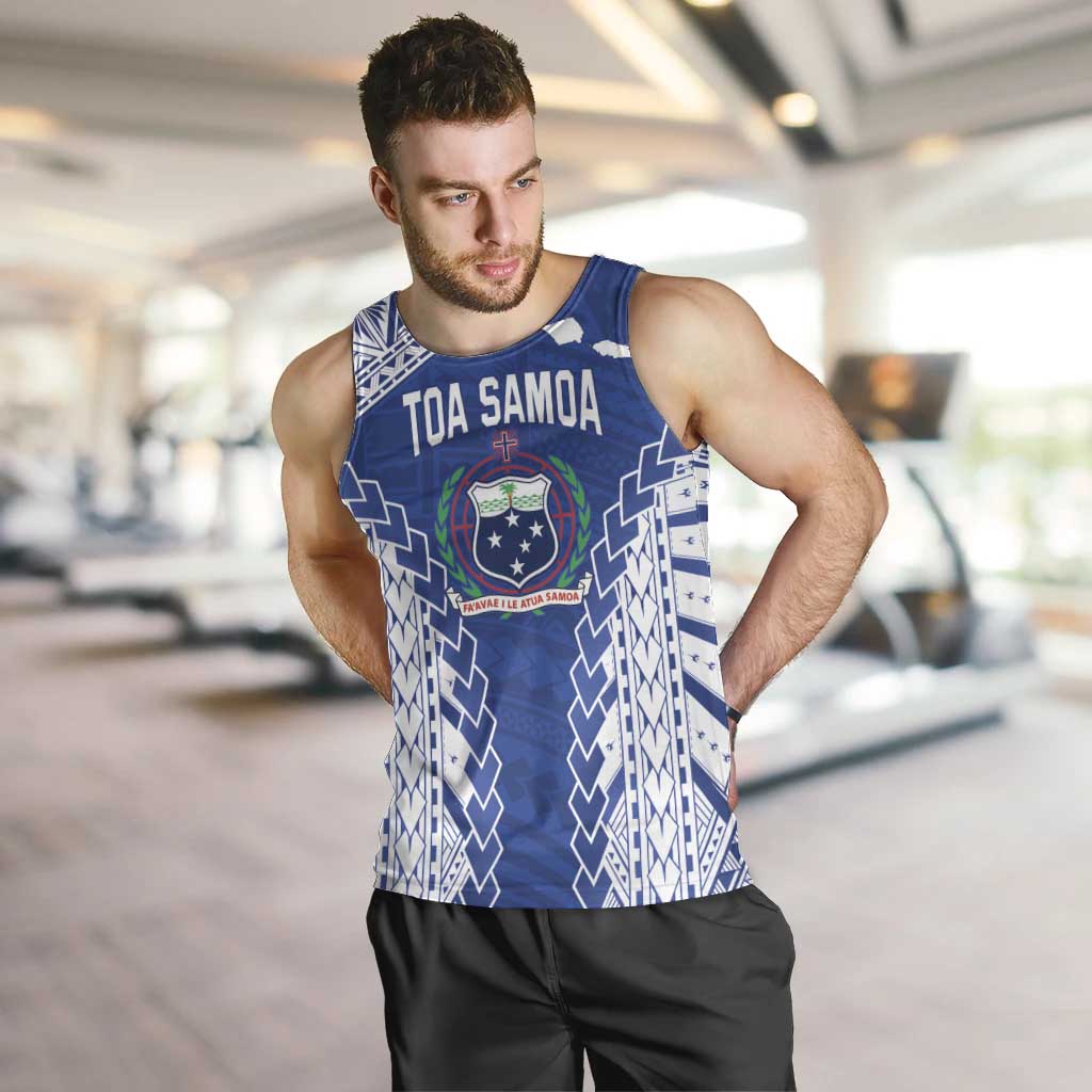 Toa Samoa Rugby Custom Men Tank Top Go Champions Pacific Samoan Pattern LT14 Blue - Polynesian Pride