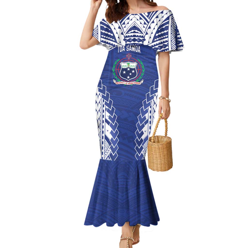 Toa Samoa Rugby Custom Mermaid Dress Go Champions Pacific Samoan Pattern LT14 Women Blue - Polynesian Pride