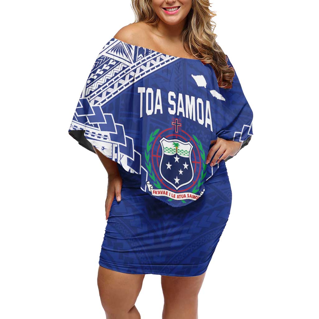 Toa Samoa Rugby Custom Off Shoulder Short Dress Go Champions Pacific Samoan Pattern LT14 Women Blue - Polynesian Pride