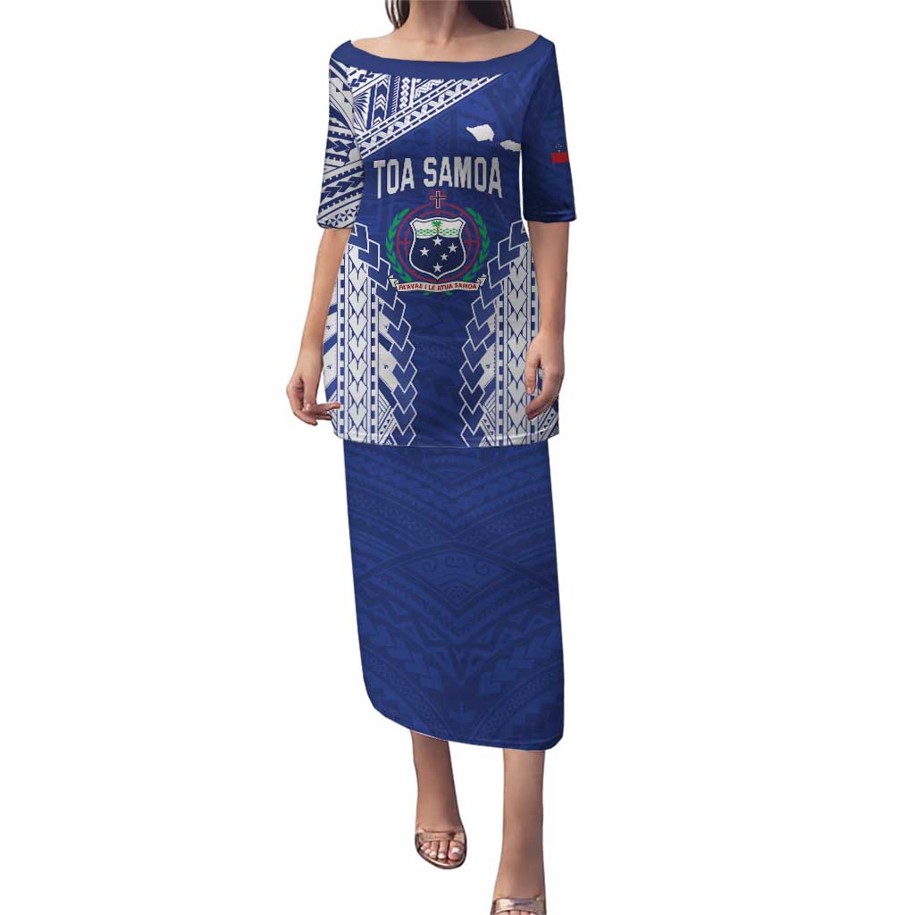 Toa Samoa Rugby Custom Puletasi Go Champions Pacific Samoan Pattern LT14 Long Dress Blue - Polynesian Pride