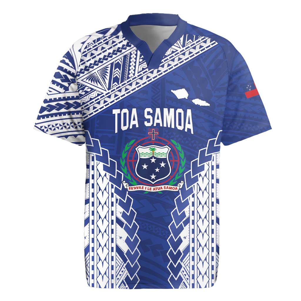 Toa Samoa Rugby Custom Rugby Jersey Go Champions Pacific Samoan Pattern LT14 Blue - Polynesian Pride