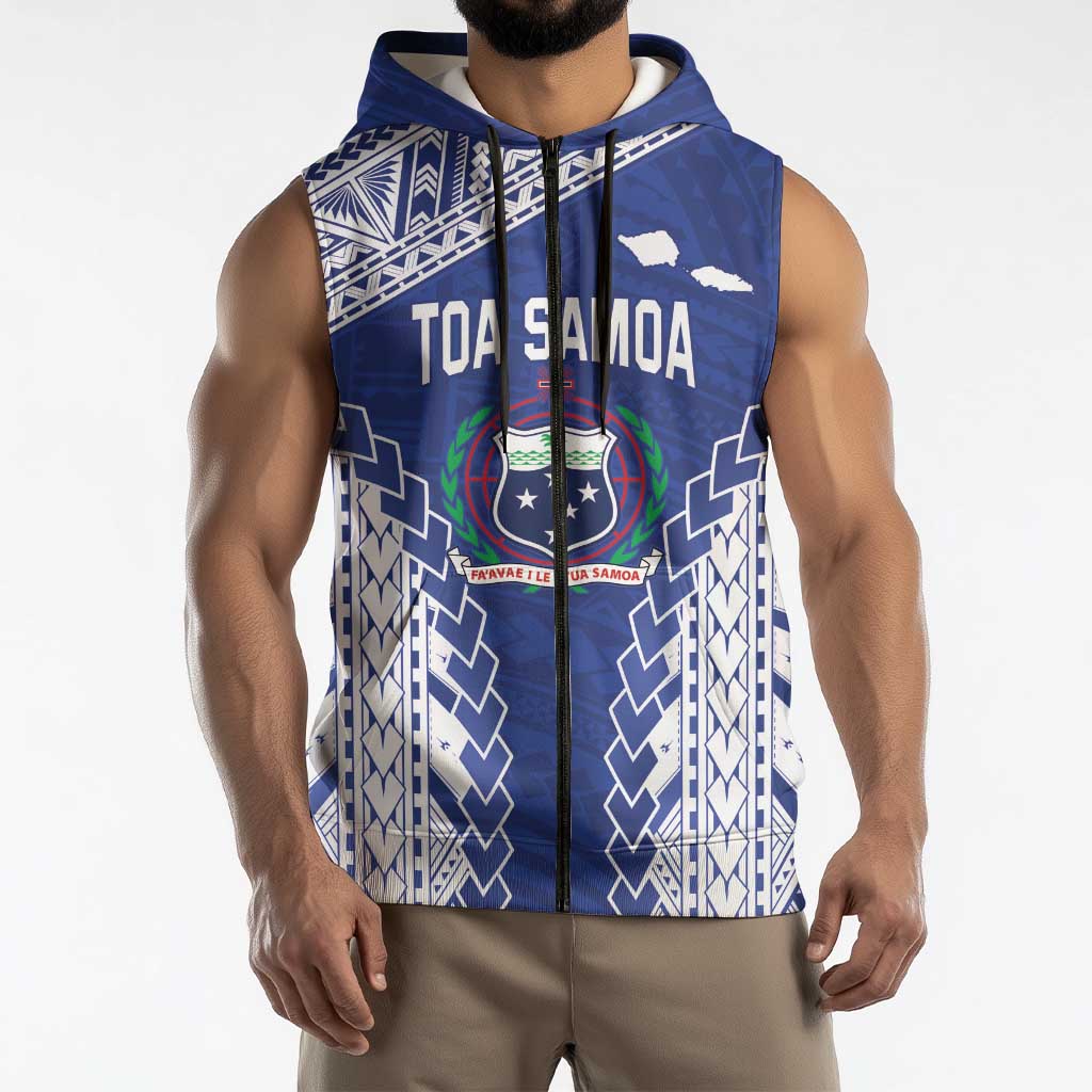 Toa Samoa Rugby Custom Sleeveless Zip Hoodie Go Champions Pacific Samoan Pattern LT14 - Polynesian Pride