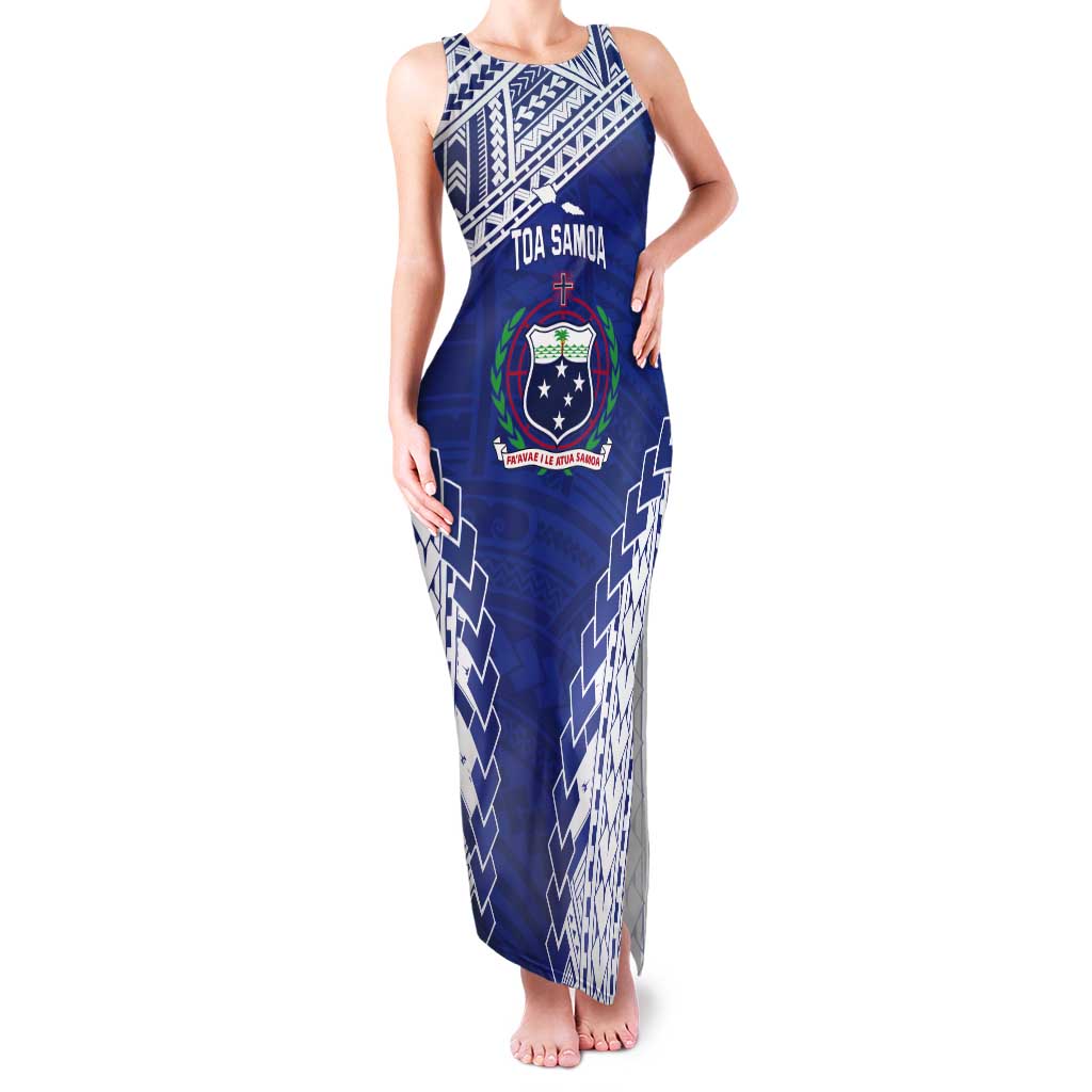 Toa Samoa Rugby Custom Tank Maxi Dress Go Champions Pacific Samoan Pattern LT14 Women Blue - Polynesian Pride