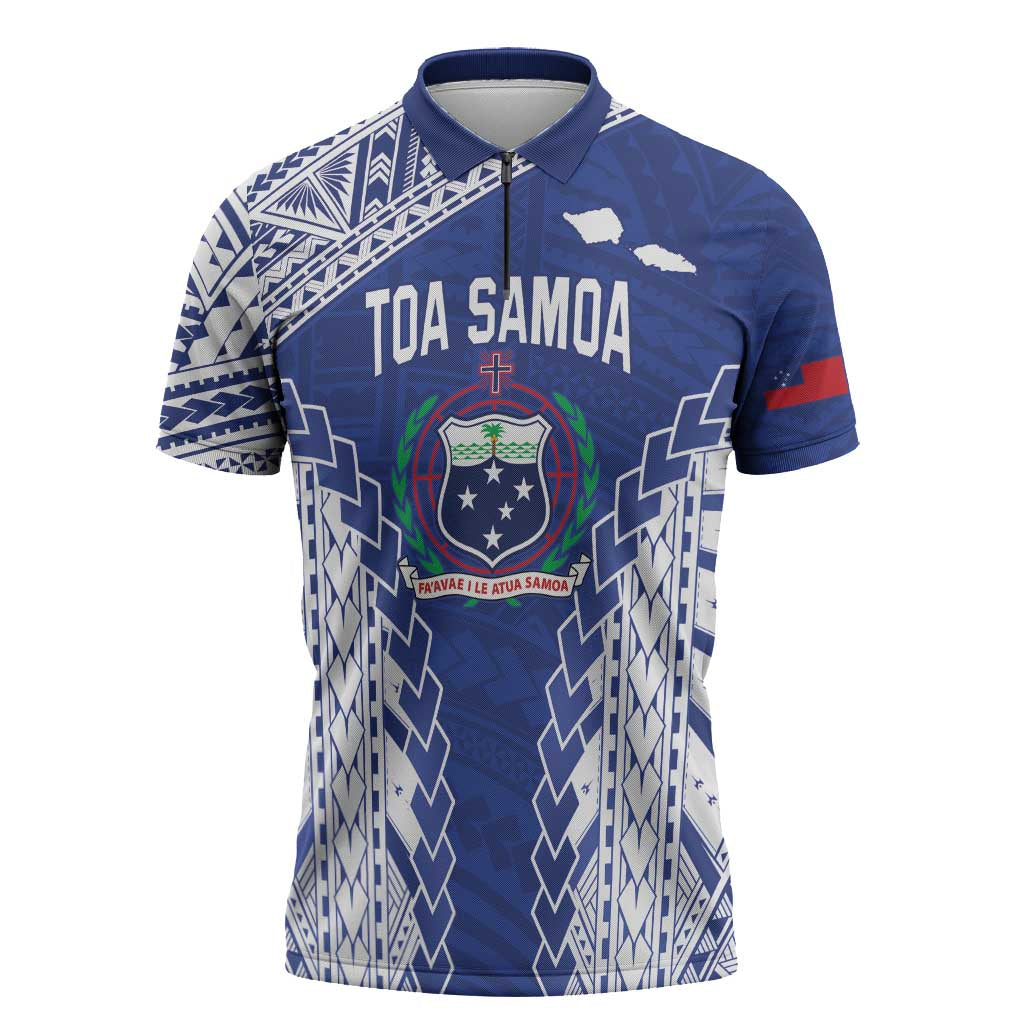 Toa Samoa Rugby Custom Zipper Polo Shirt Go Champions Pacific Samoan Pattern LT14 Blue - Polynesian Pride