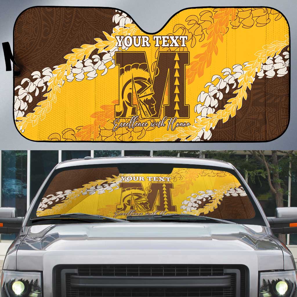 Personalized Mililani Hawaii High School Auto Sun Shade Puakenikeni Lei Hawaiian Pattern LT14 Yellow - Polynesian Pride