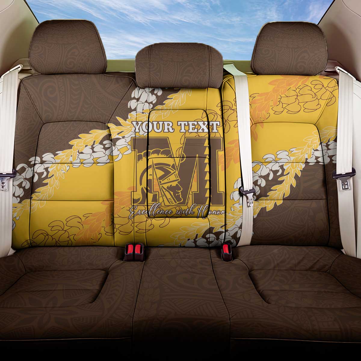 Personalized Mililani Hawaii High School Back Car Seat Cover Puakenikeni Lei Hawaiian Pattern LT14 One Size Yellow - Polynesian Pride