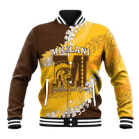 Personalized Mililani Hawaii High School Baseball Jacket Puakenikeni Lei Hawaiian Pattern LT14 Unisex Yellow - Polynesian Pride