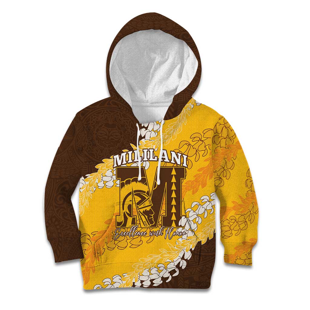 Personalized Mililani Hawaii High School Kid Hoodie Puakenikeni Lei Hawaiian Pattern LT14 Hoodie Yellow - Polynesian Pride