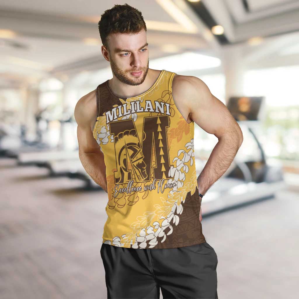 Personalized Mililani Hawaii High School Men Tank Top Puakenikeni Lei Hawaiian Pattern LT14 Yellow - Polynesian Pride