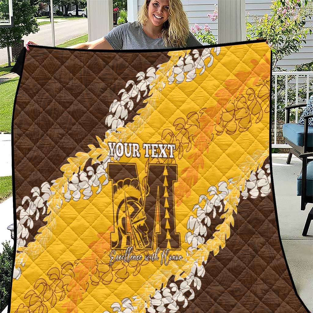 Personalized Mililani Hawaii High School Quilt Puakenikeni Lei Hawaiian Pattern LT14 Yellow - Polynesian Pride