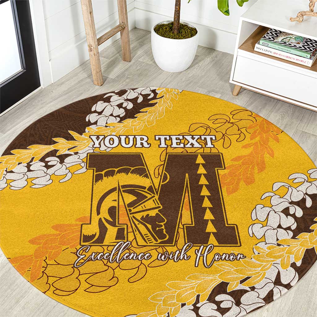 Personalized Mililani Hawaii High School Round Carpet Puakenikeni Lei Hawaiian Pattern LT14 Yellow - Polynesian Pride