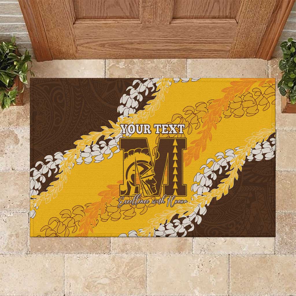 Personalized Mililani Hawaii High School Rubber Doormat Puakenikeni Lei Hawaiian Pattern LT14 Yellow - Polynesian Pride