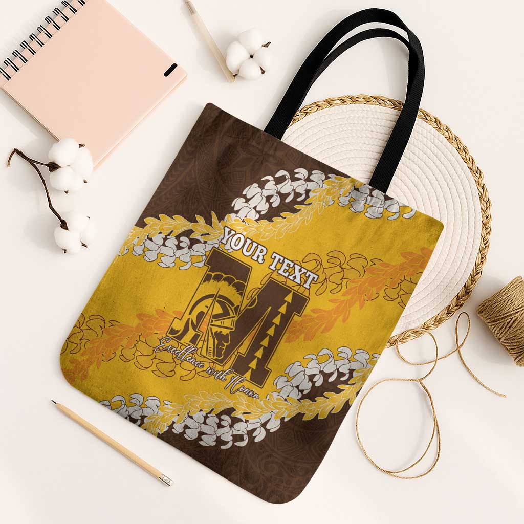 Personalized Mililani Hawaii High School Tote Bag Puakenikeni Lei Hawaiian Pattern LT14 Black Strap One Size Yellow - Polynesian Pride