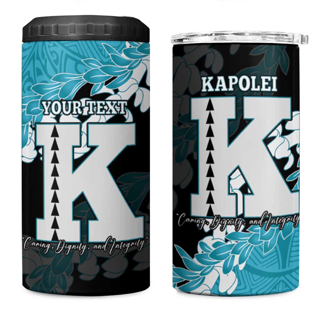 Personalized Kapolei Hawaii High School 4 in 1 Can Cooler Tumbler Puakenikeni Lei Hawaiian Pattern LT14 One Size: 16 oz Teal - Polynesian Pride