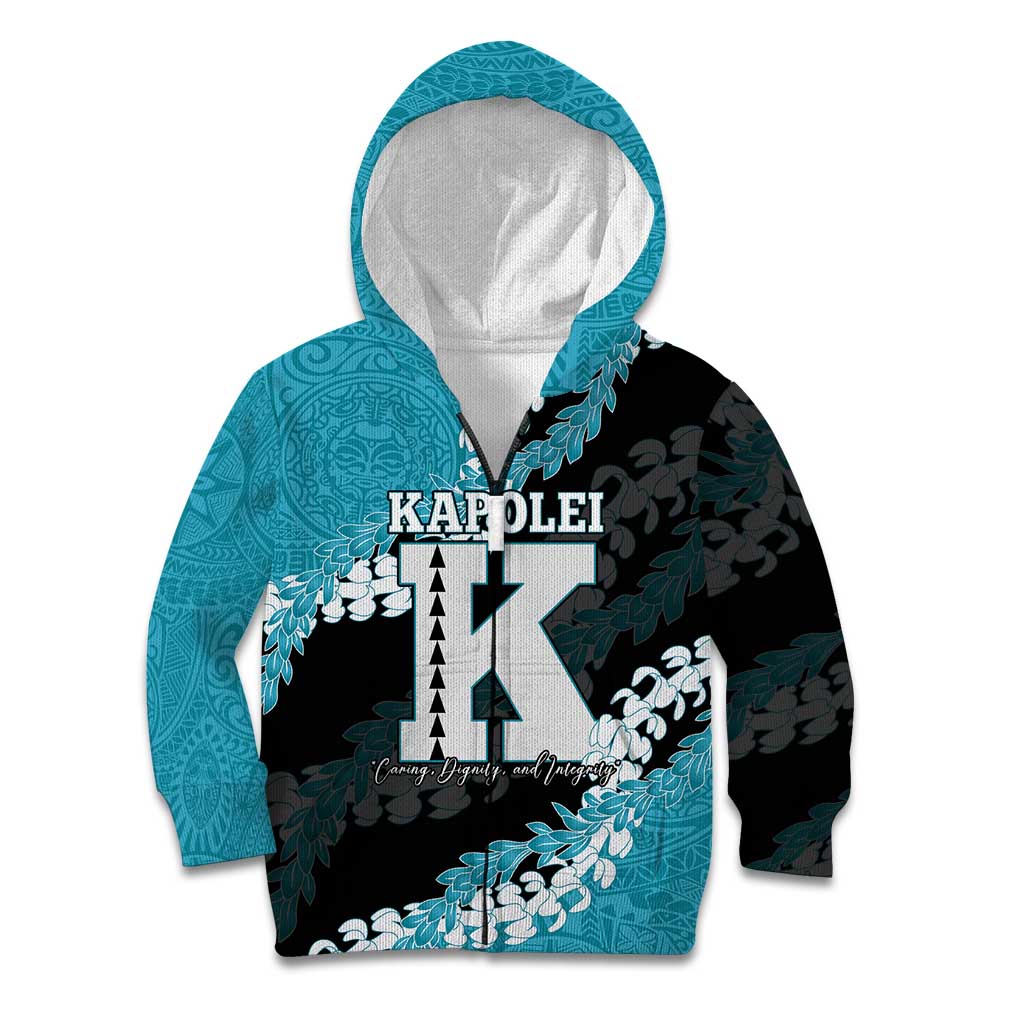Personalized Kapolei Hawaii High School Kid Hoodie Puakenikeni Lei Hawaiian Pattern LT14 Zip Hoodie Teal - Polynesian Pride