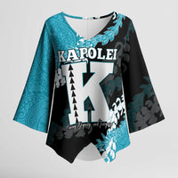 Personalized Kapolei Hawaii High School Kimono Sleeve Blouse Puakenikeni Lei Hawaiian Pattern LT14 Female Teal - Polynesian Pride
