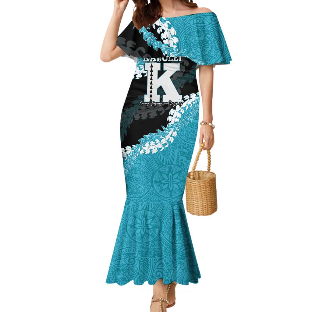 Personalized Kapolei Hawaii High School Mermaid Dress Puakenikeni Lei Hawaiian Pattern LT14 Women Teal - Polynesian Pride