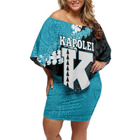 Personalized Kapolei Hawaii High School Off Shoulder Short Dress Puakenikeni Lei Hawaiian Pattern LT14 Women Teal - Polynesian Pride