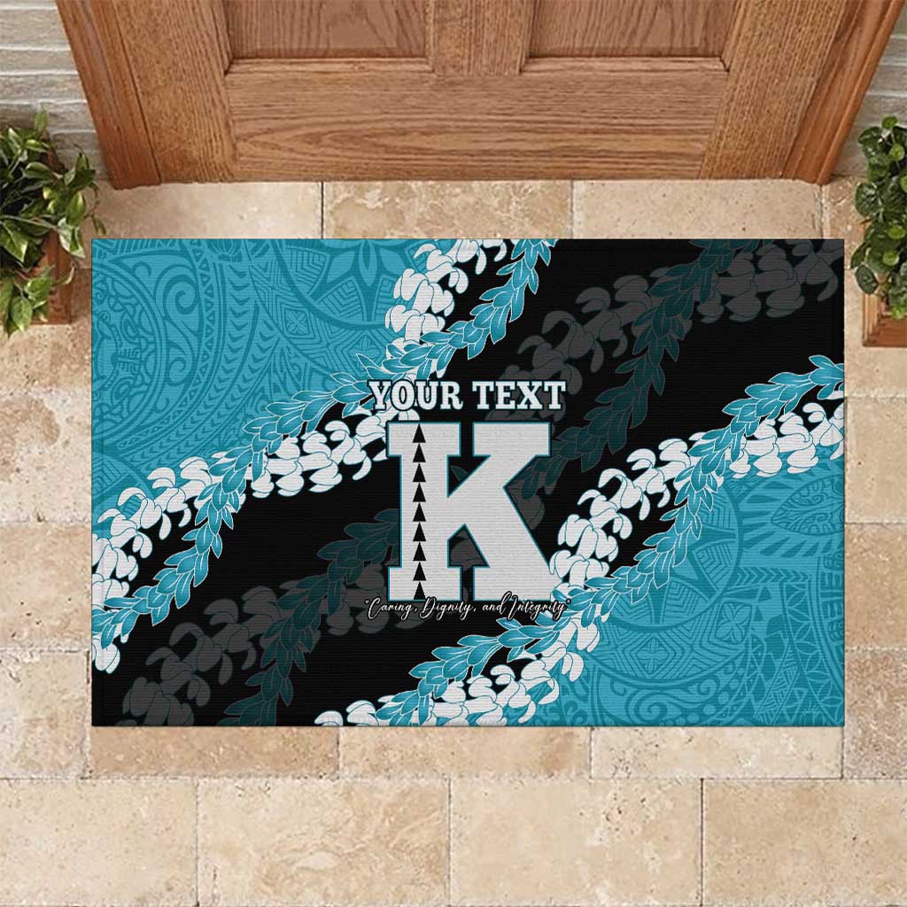 Personalized Kapolei Hawaii High School Rubber Doormat Puakenikeni Lei Hawaiian Pattern LT14 Teal - Polynesian Pride