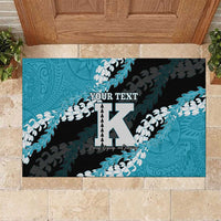Personalized Kapolei Hawaii High School Rubber Doormat Puakenikeni Lei Hawaiian Pattern LT14 Teal - Polynesian Pride