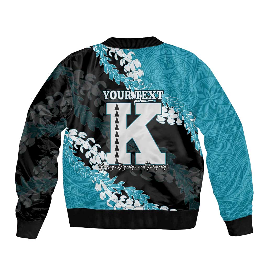 Personalized Kapolei Hawaii High School Sleeve Zip Bomber Jacket Puakenikeni Lei Hawaiian Pattern LT14 - Polynesian Pride