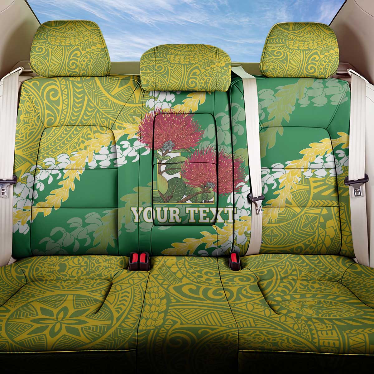 Personalized Leilehua Hawaii High School Back Car Seat Cover Puakenikeni Lei Hawaiian Pattern LT14 One Size Green - Polynesian Pride