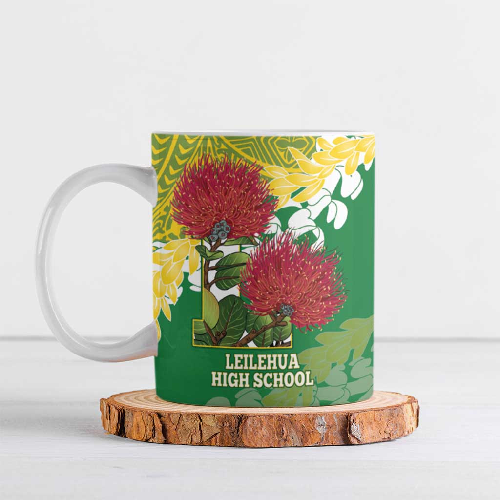 Personalized Leilehua Hawaii High School Ceramic Mug Puakenikeni Lei Hawaiian Pattern LT14 Green - Polynesian Pride