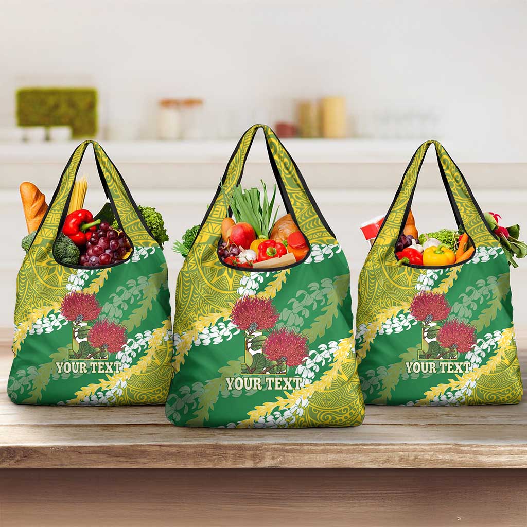 Personalized Leilehua Hawaii High School Grocery Bag Puakenikeni Lei Hawaiian Pattern LT14 3-pack One Size Green - Polynesian Pride