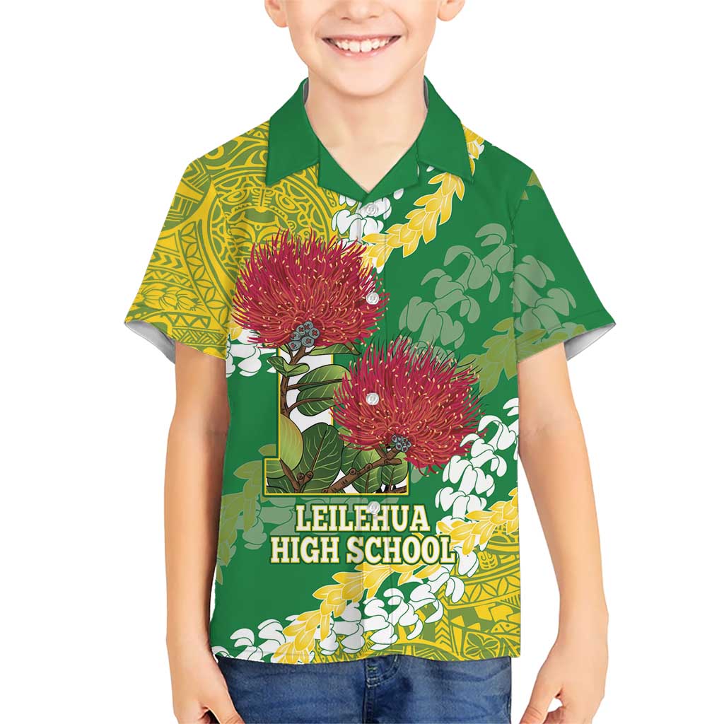 Personalized Leilehua Hawaii High School Kid Hawaiian Shirt Puakenikeni Lei Hawaiian Pattern LT14 Kid Green - Polynesian Pride