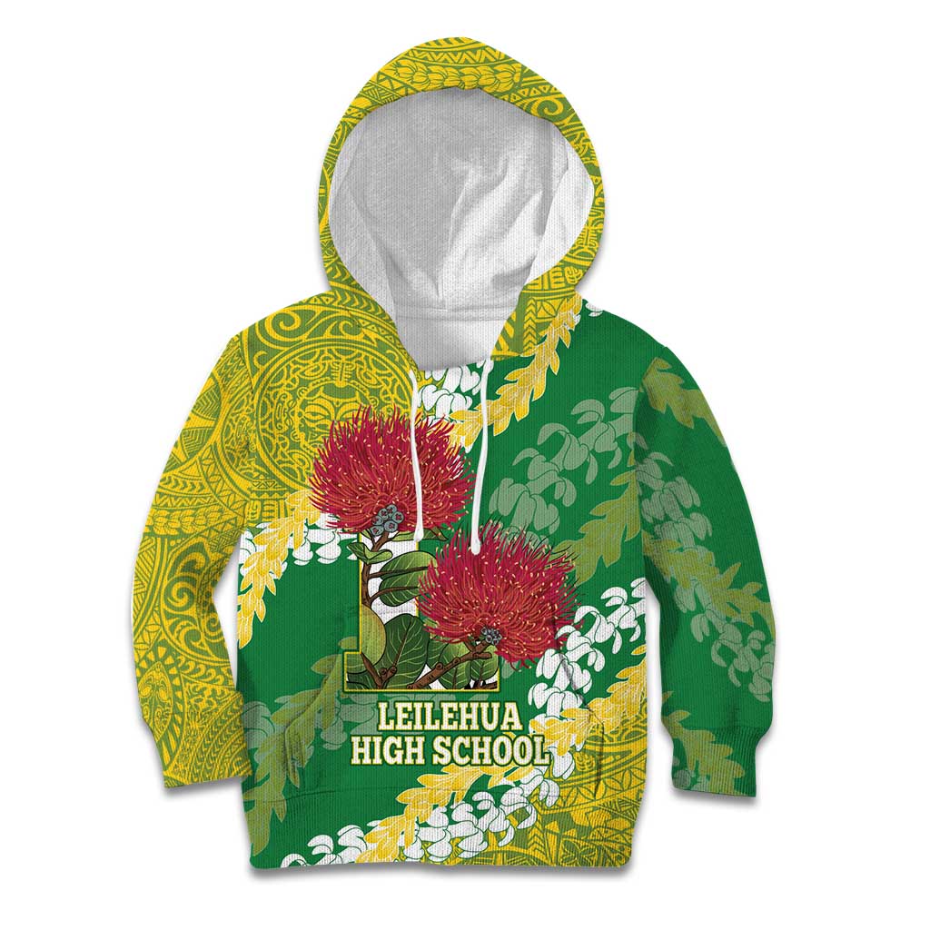 Personalized Leilehua Hawaii High School Kid Hoodie Puakenikeni Lei Hawaiian Pattern LT14 Hoodie Green - Polynesian Pride