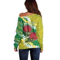 Personalized Leilehua Hawaii High School Off Shoulder Sweater Puakenikeni Lei Hawaiian Pattern LT14 - Polynesian Pride