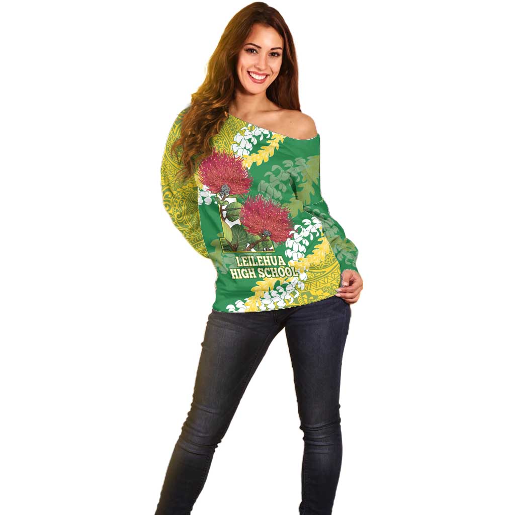 Personalized Leilehua Hawaii High School Off Shoulder Sweater Puakenikeni Lei Hawaiian Pattern LT14 - Polynesian Pride