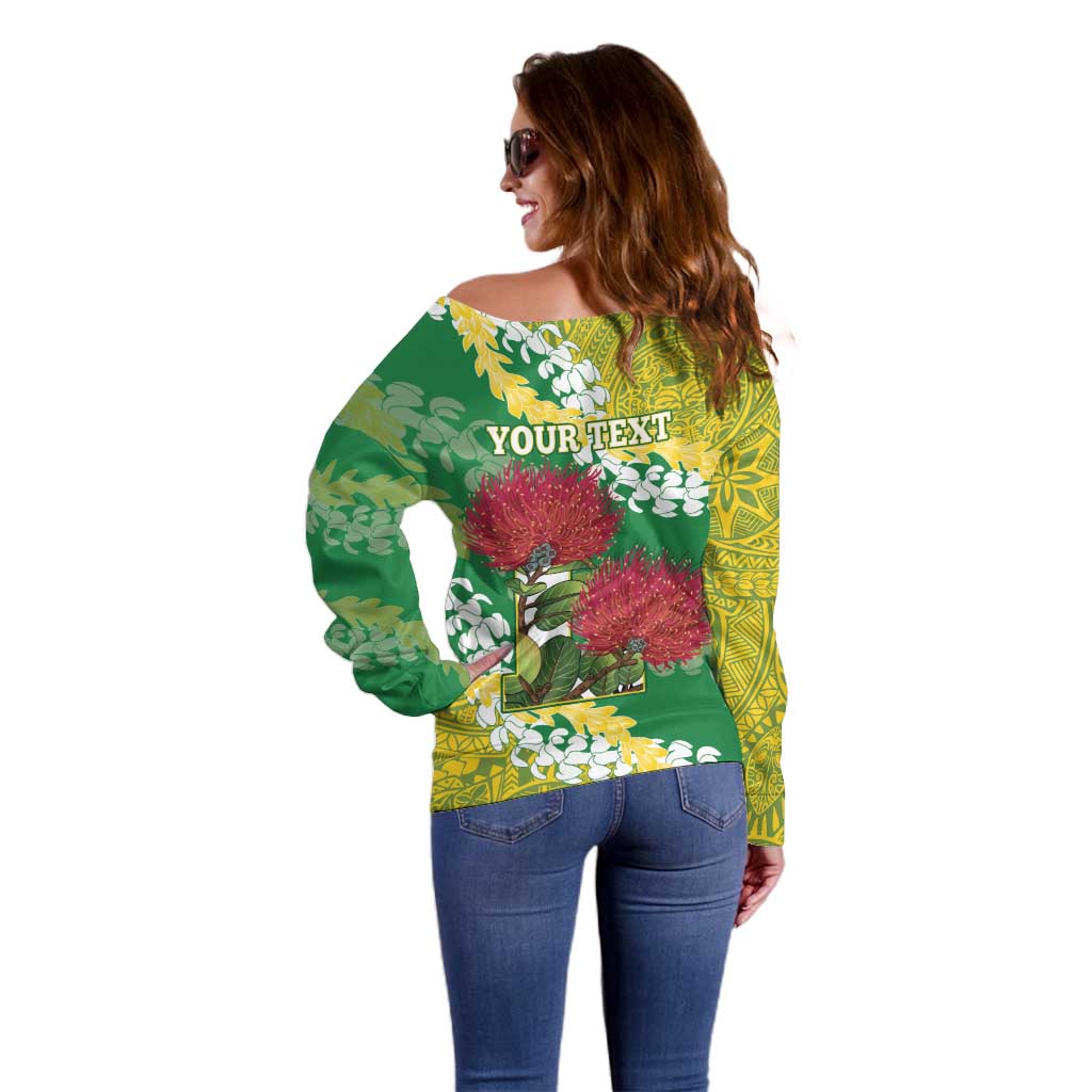 Personalized Leilehua Hawaii High School Off Shoulder Sweater Puakenikeni Lei Hawaiian Pattern LT14 - Polynesian Pride