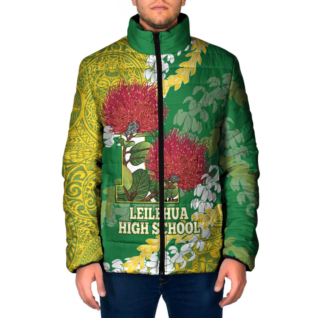 Personalized Leilehua Hawaii High School Padded Jacket Puakenikeni Lei Hawaiian Pattern LT14 Men Green - Polynesian Pride